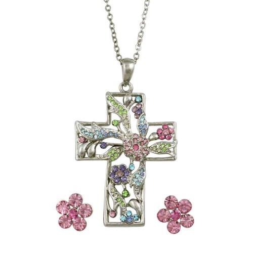 Collana croce floreale